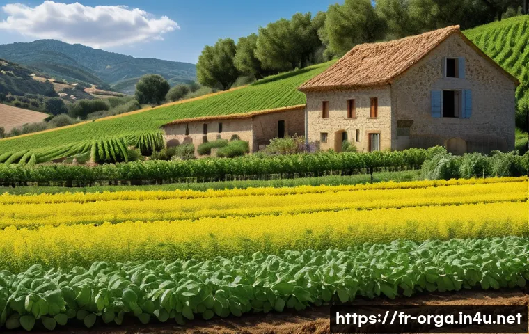 유기농업관리사 업무 중 발생한 문제 해결 - A vibrant organic farm scene during daylight, showcasing diverse crop rotation fields with legumes, ...