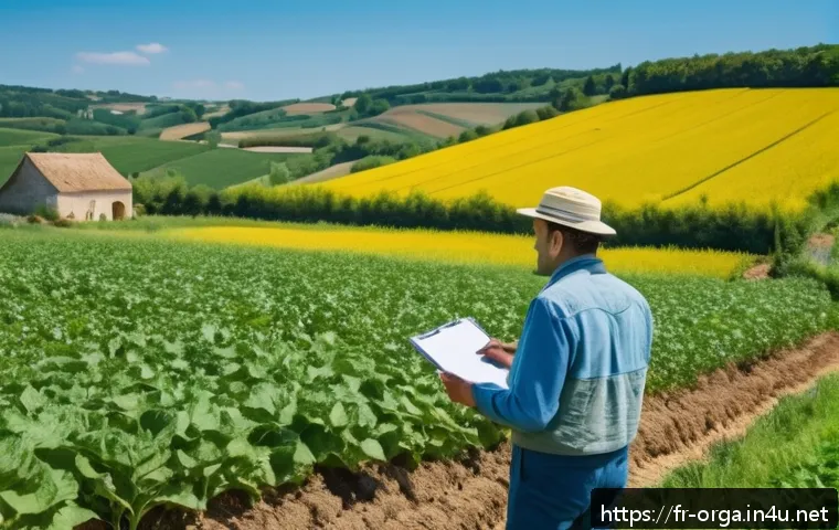 유기농업관리사 자격증 취득 비용 - A detailed scene of a French organic farm during the certification audit process: a professional ins...