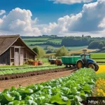 Home 23 유기농업관리사 취득 후 해외 농업 지원 - A vibrant organic farm scene in the French countryside during spring, showcasing diverse crop rotati...